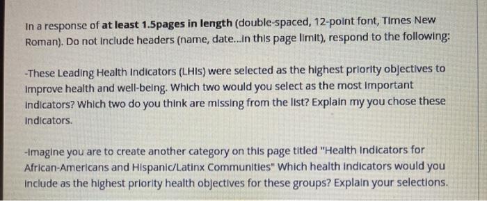 In a response of at least 1.5pages in length (double-spaced, 12-point font, Times New Roman). Do not include headers (name, d