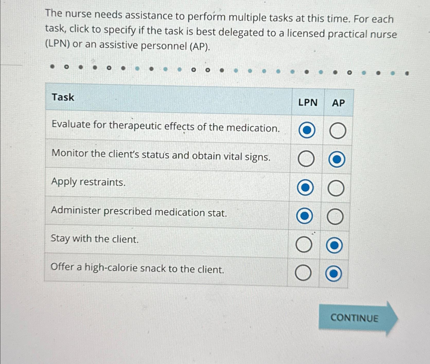 Solved The nurse needs assistance to perform multiple tasks | Chegg.com