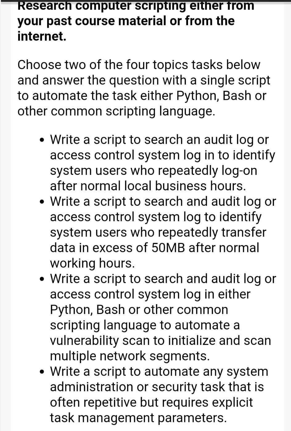 Solved Research computer scripting either from your past | Chegg.com
