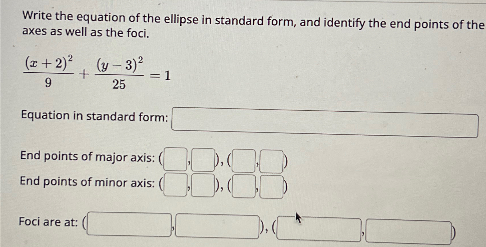 Solved Write the equation of the ellipse in standard form, | Chegg.com