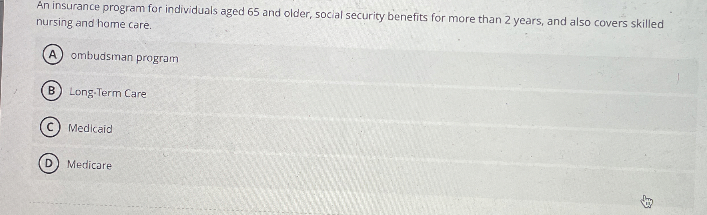 Solved An insurance program for individuals aged 65 ﻿and | Chegg.com