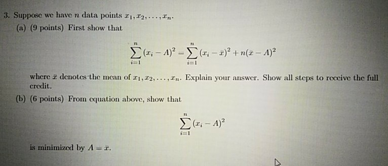 Solved 3. Suppose we have n data points 11, 12,..., In- (a) | Chegg.com