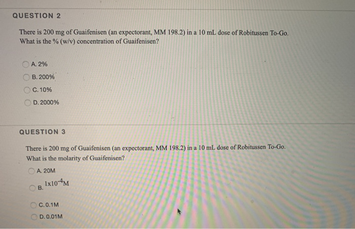 Solved Question 2 There Is 0 Mg Of Guaifenisen An Expe Chegg Com