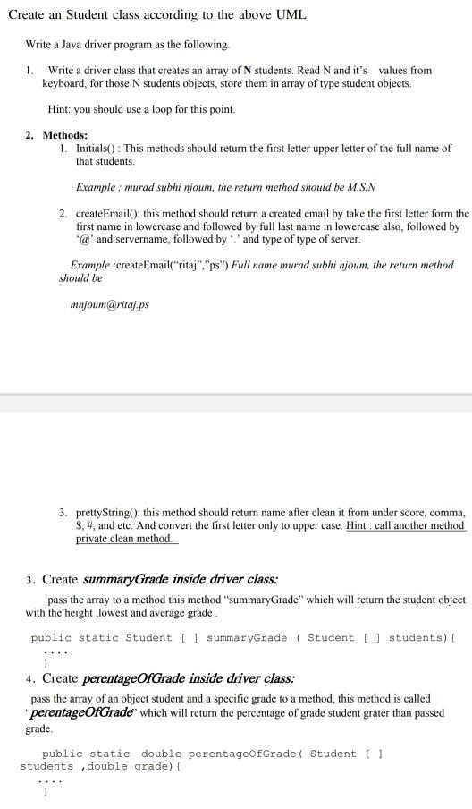 Solved Student + totalNumber of students: int - fullname: | Chegg.com