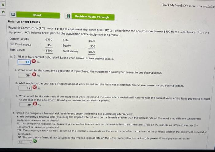 Solved Check My Work (No more tries available alance Sheet | Chegg.com