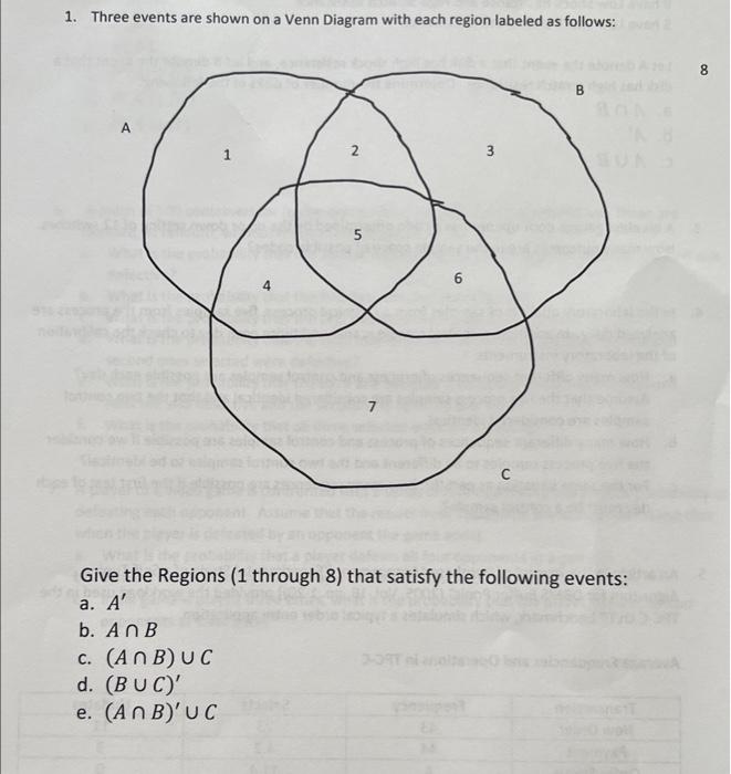 Solved 1. Three Events Are Shown On A Venn Diagram With Each | Chegg.com