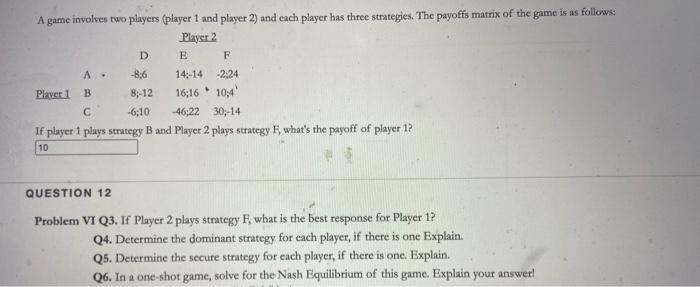 Solved A game involves two players (player 1 and player 2) | Chegg.com