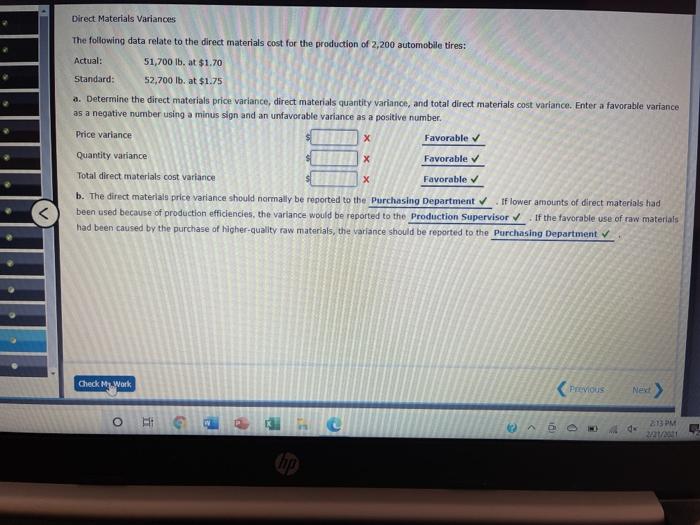 Solved Direct Materials Variances The following data relate | Chegg.com