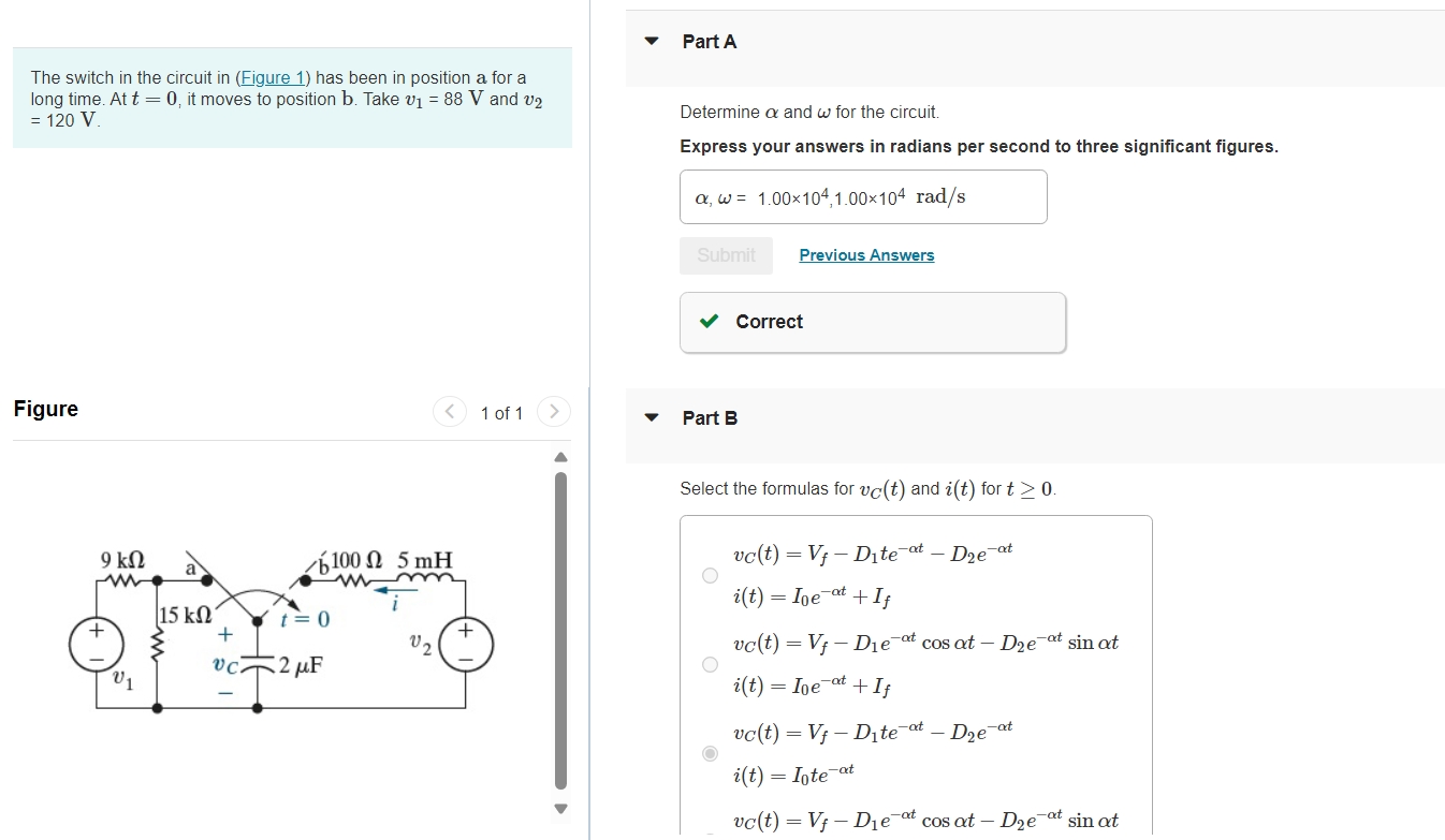 Solved Part AThe switch in ﻿the circuit in (Figure 1) ﻿has | Chegg.com