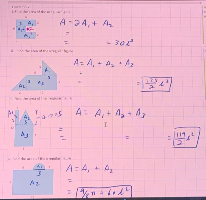 find the area of irregular figure below do this in your notebook