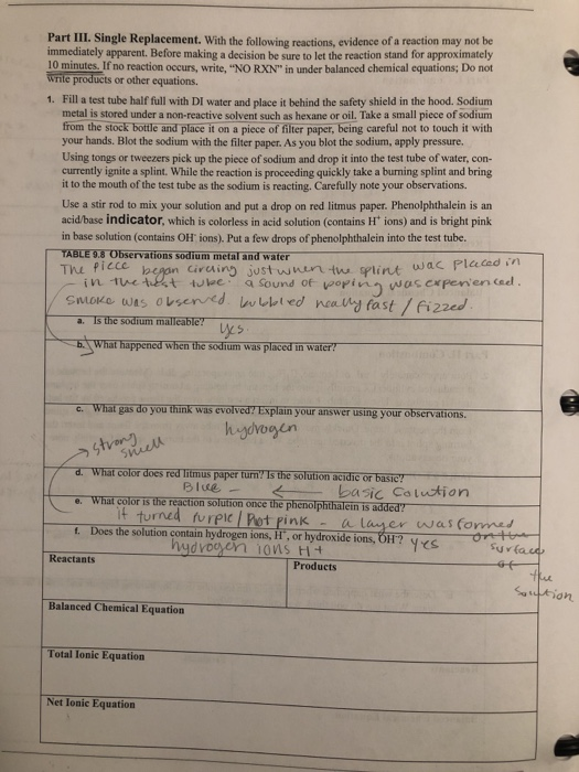 Single and double displacement reactions worksheet picture
