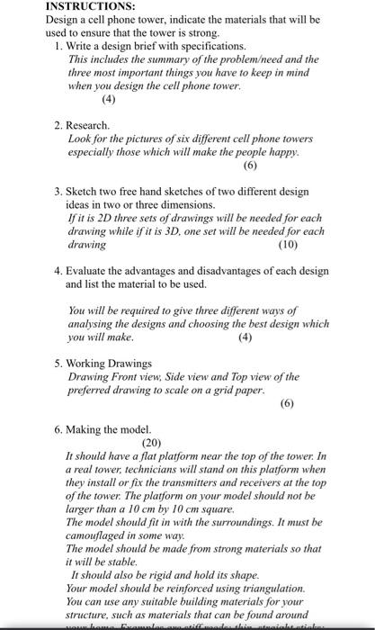 INSTRUCTIONS: Design a cell phone tower, indicate the | Chegg.com