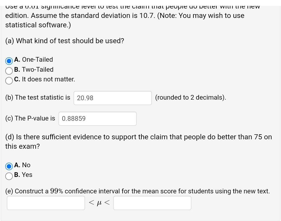 Solved (1 point) A study is conducted to determine if a | Chegg.com