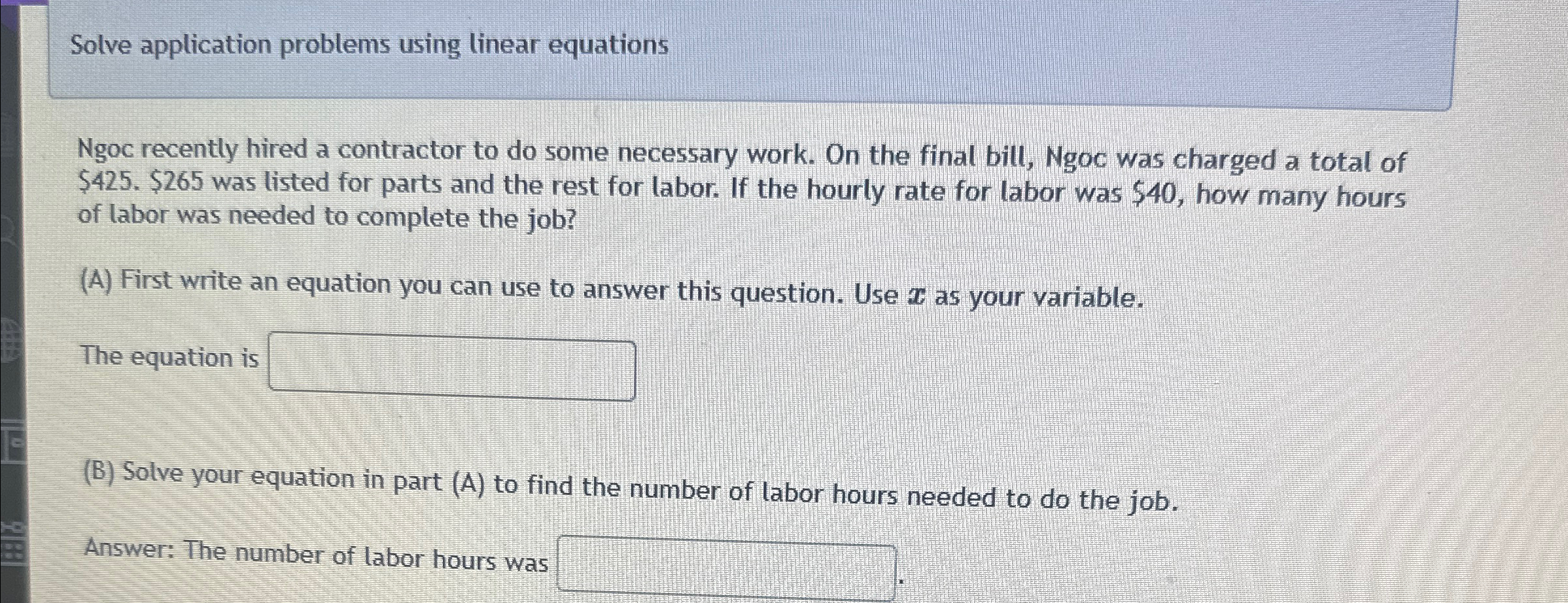 Solved Solve application problems using linear equationsNgoc | Chegg.com