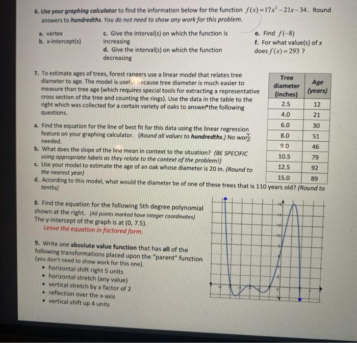 Solved 6. Use your graphing calculator to find the | Chegg.com