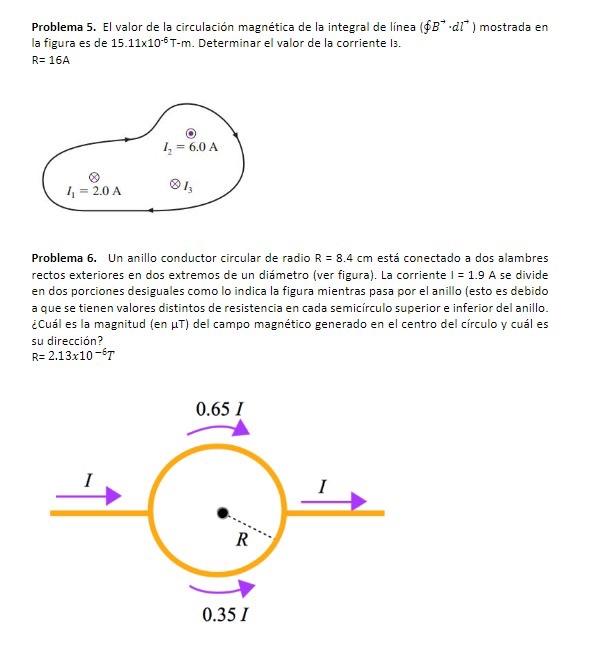 Problema 5. El valor de la circulación magnética de la integral de línea \( \left(\oint B^{\rightarrow} \cdot d l^{-}\right)