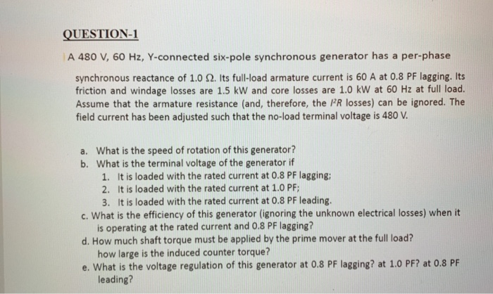 Solved QUESTION-1 A 480 V, 60 Hz, Y-connected six-pole | Chegg.com