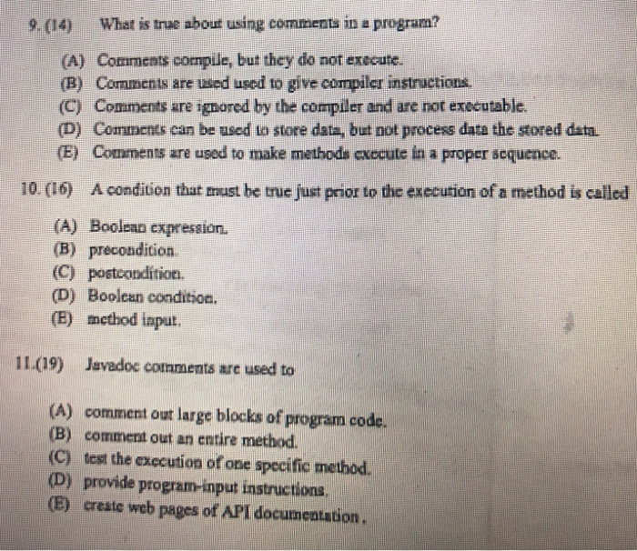 Solved What is thac about using comments in a program? (A) | Chegg.com