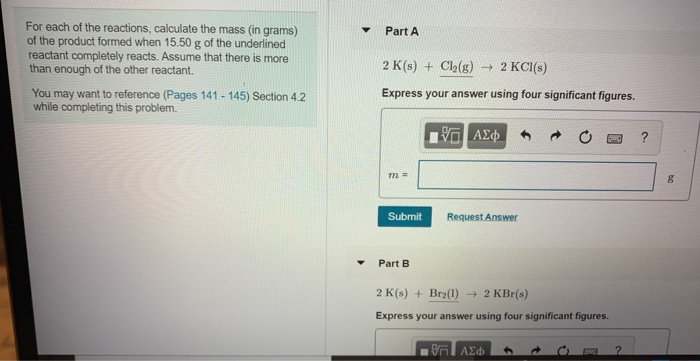 Solved For each of the reactions, calculate the mass (in | Chegg.com