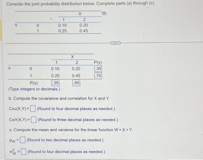 Solved Consider the joint probability distribution below. | Chegg.com