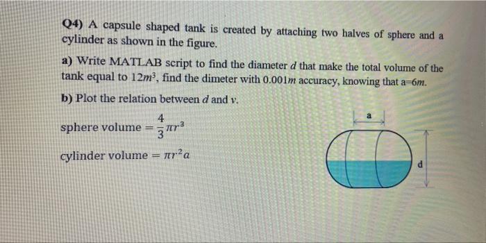Solved Q4) A capsule shaped tank is created by attaching two | Chegg.com