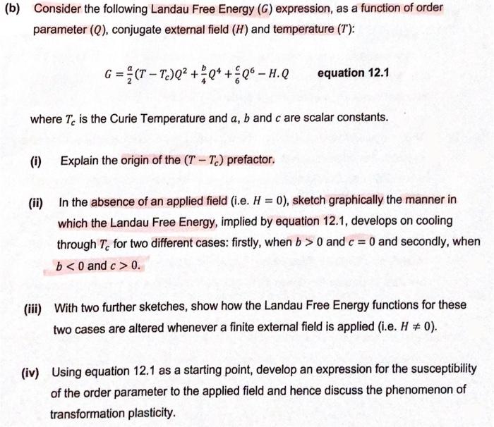 Solved Consider the following Landau Free Energy (G) | Chegg.com