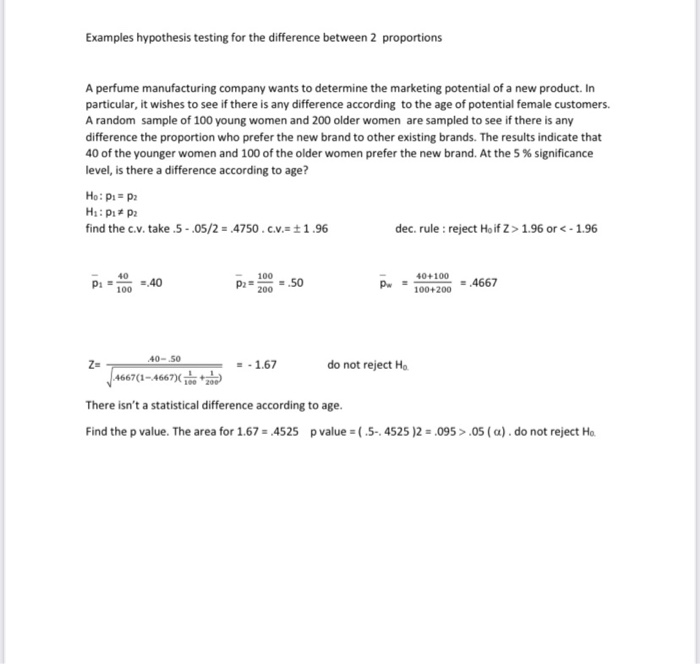 Solved Examples hypothesis testing for the difference | Chegg.com
