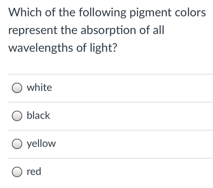 Solved Which of the following pigment colors represent the | Chegg.com