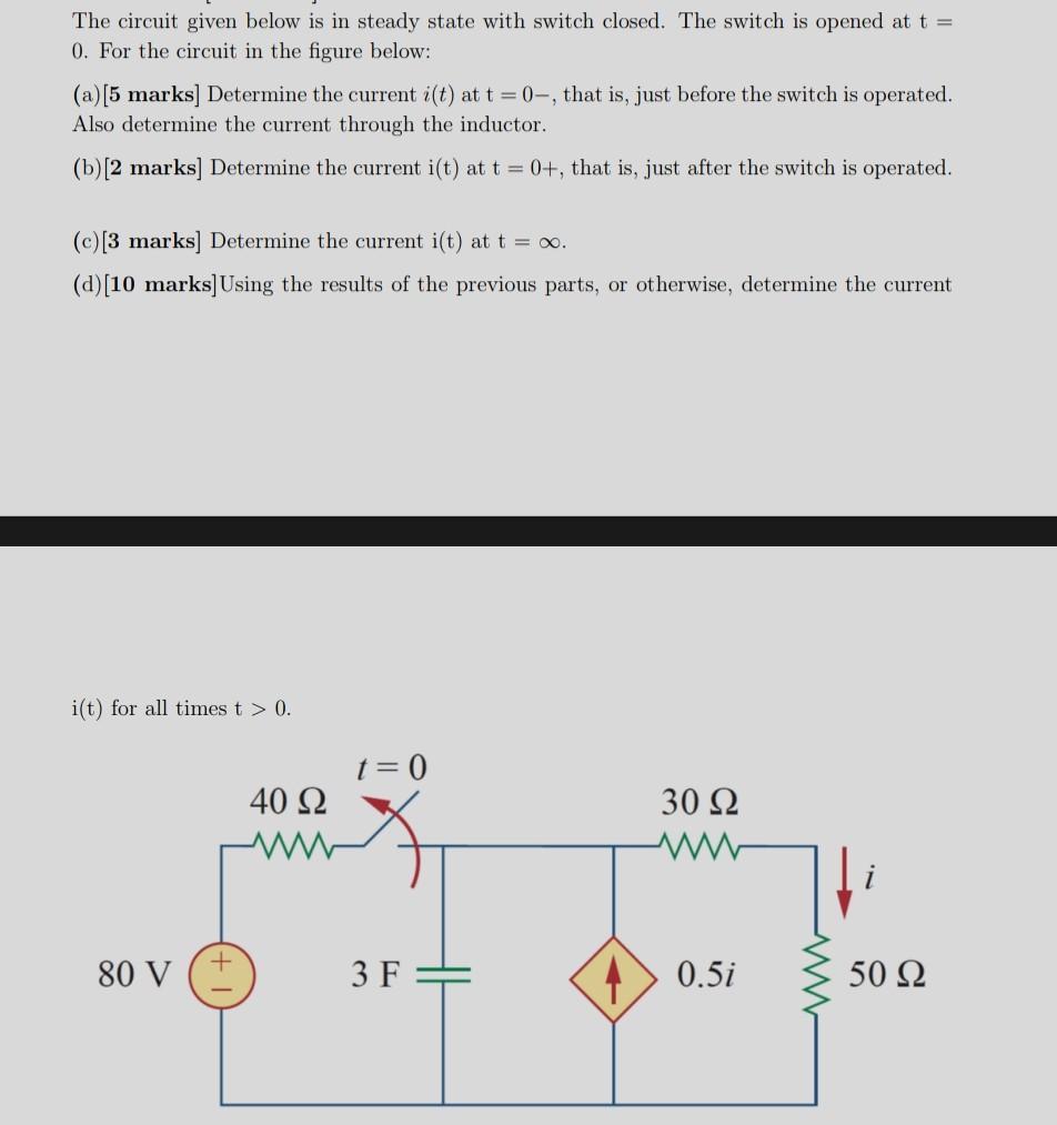 Solved The circuit given below is in steady state with | Chegg.com