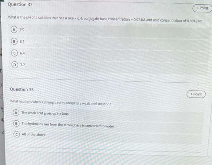 Solved Question 32 1 Point What is the pH of a solution that | Chegg.com