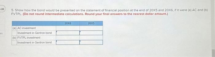 5. Show how the bond would be presented on the statement of financial position at the end of \( 20 \times 5 \) and 20X6, if i