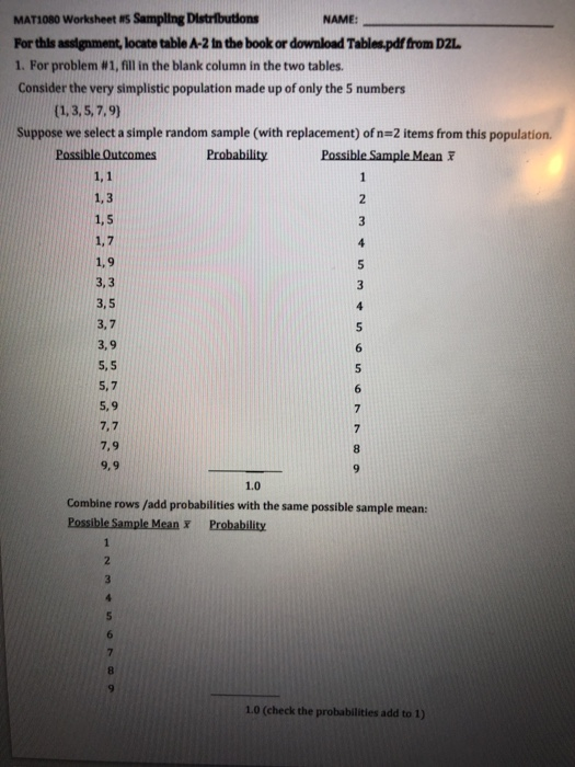 Solved Name Mat1080 Worksheets Sampling Distributions Fo Chegg Com