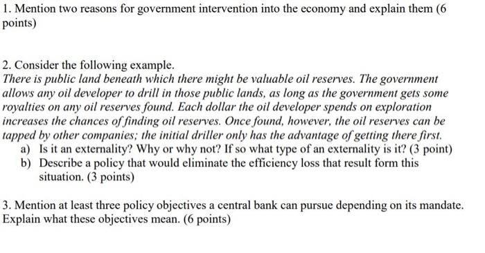 Solved 1. Mention Two Reasons For Government Intervention | Chegg.com