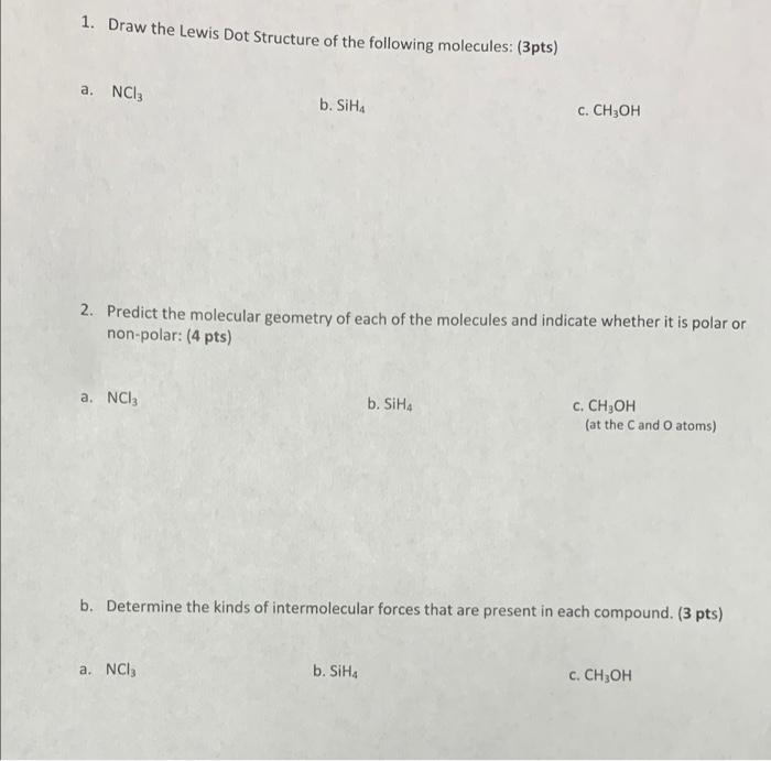 Solved 1. Draw the Lewis Dot Structure of the following | Chegg.com