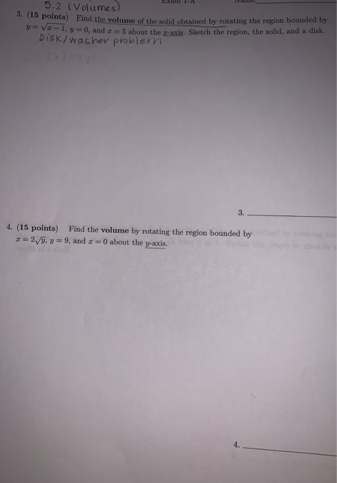 Solved 5.2 (Volumes) 3. (15 Points) Find The Volume Of The | Chegg.com