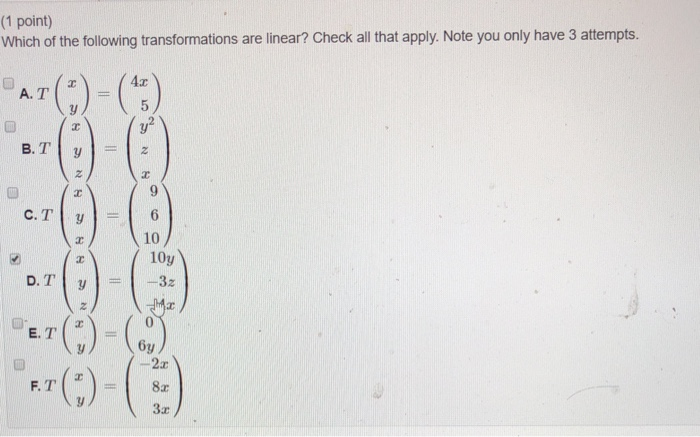 Solved (1 point) Which of the following transformations are | Chegg.com