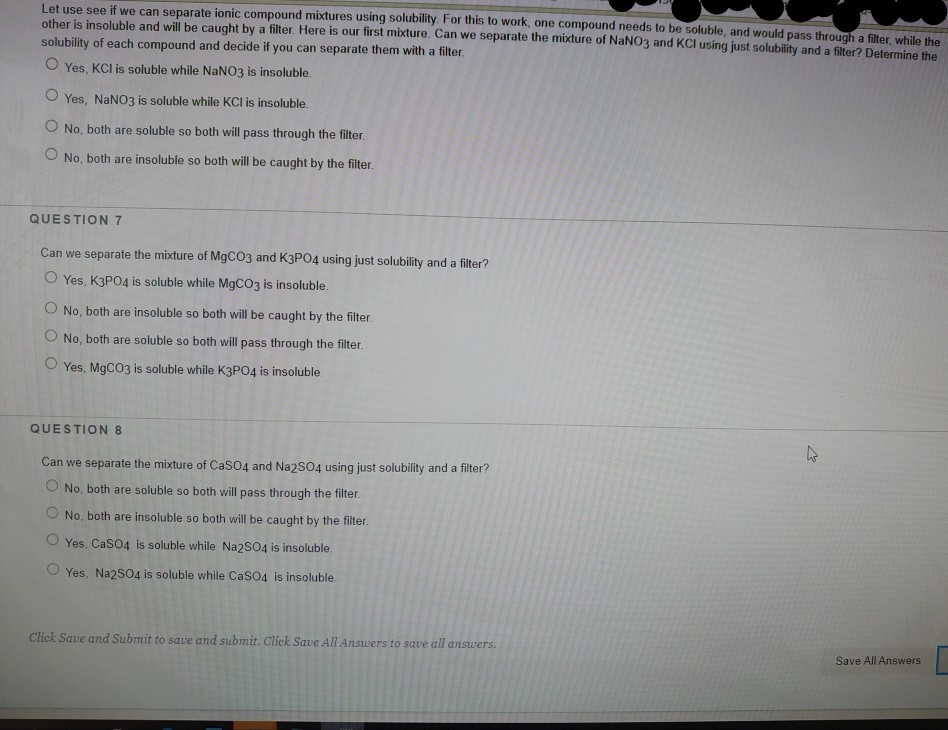 Solved QUESTION 1 Solubility of ionic compounds is | Chegg.com
