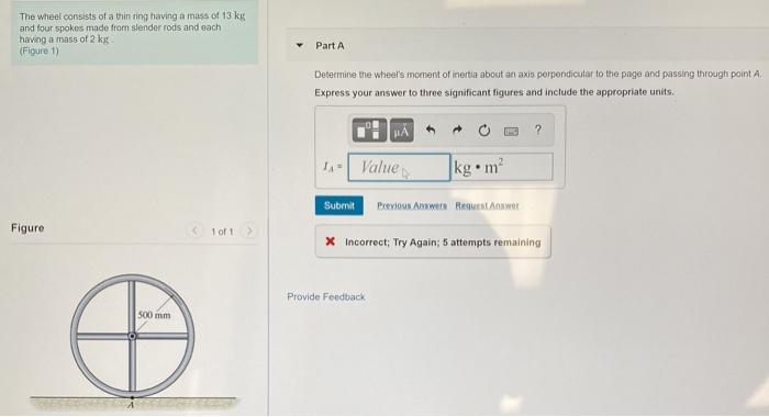 Solved The wheel consists of a thin ring having a mass of 13 | Chegg.com