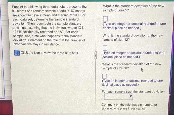 Solved For each data set, compute the standard deviation | Chegg.com