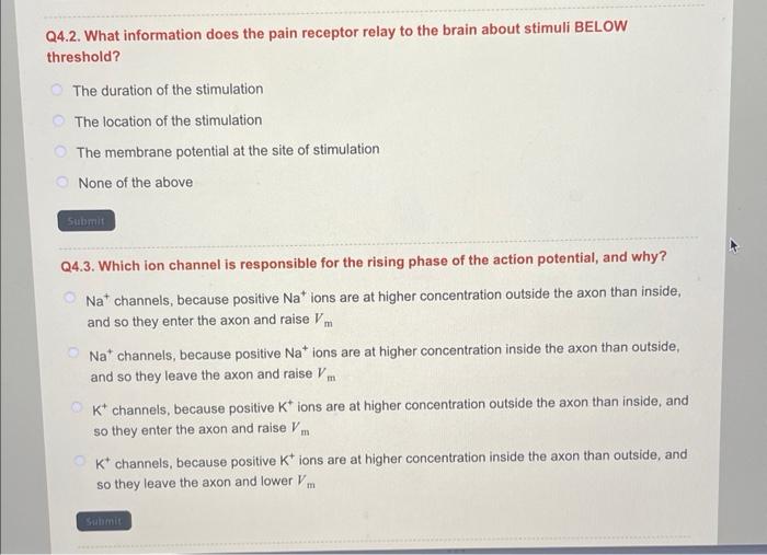 Solved Q4.2. What information does the pain receptor relay