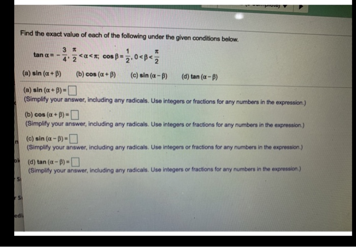 Solved Find The Exact Value Of Each Of The Following Under | Chegg.com