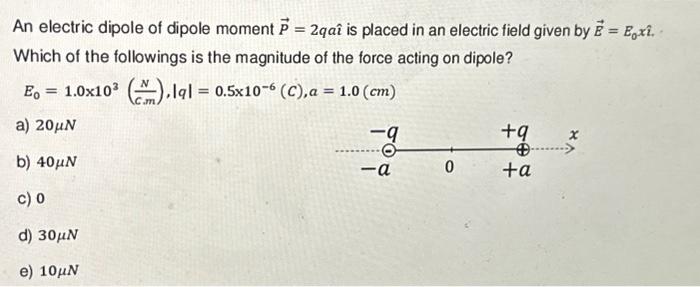 Solved An electric dipole of dipole moment P = 2qaî is | Chegg.com