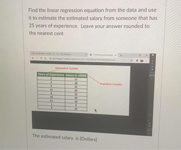 Solved Find the linear regression equation from the data and | Chegg.com