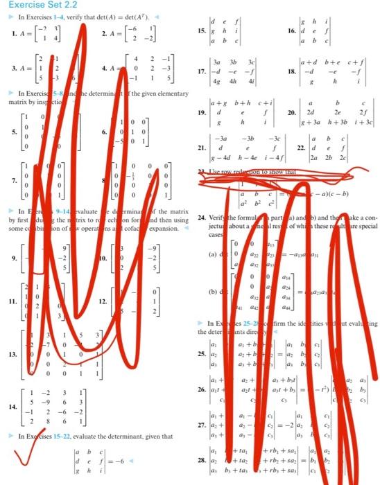 Solved Exercise Set 2.2 In Exercises 1-4, verify that det(A) | Chegg.com