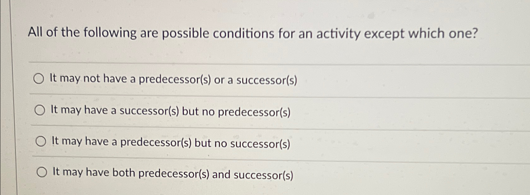 Solved All of the following are possible conditions for an | Chegg.com