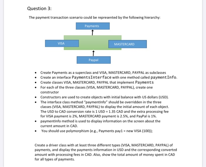 Question 3: The payment transaction scenario could be represented by the following hierarchy: Payments VISA MASTERCARD Paypal