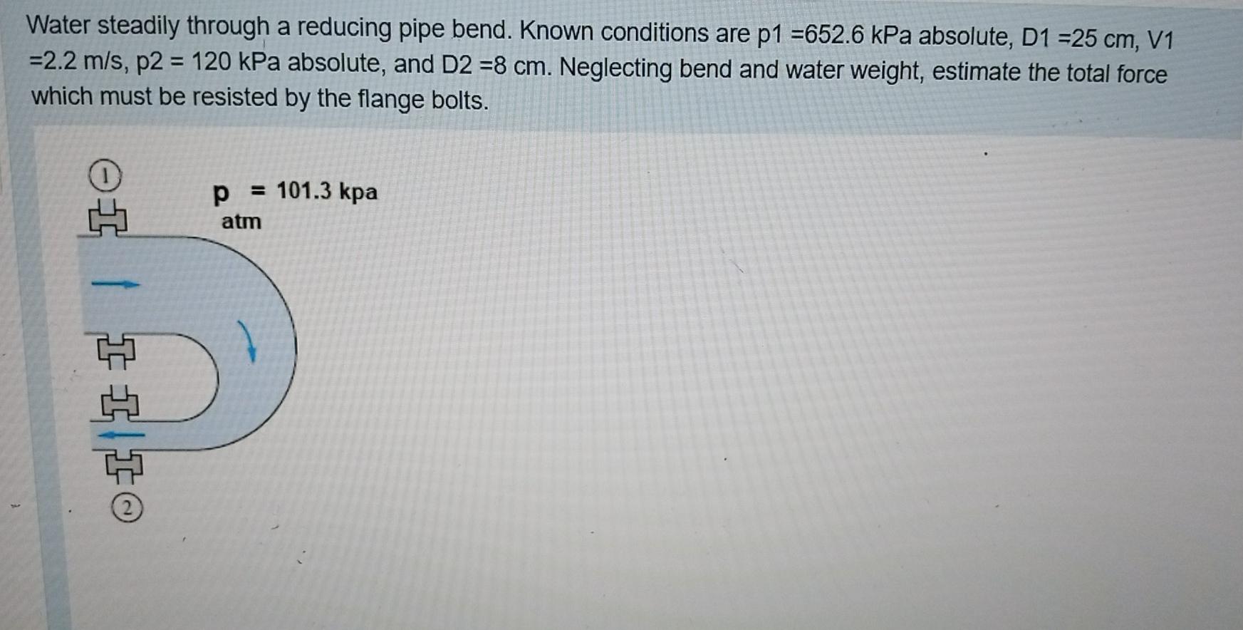 Solved Water steadily through a reducing pipe bend. Known | Chegg.com
