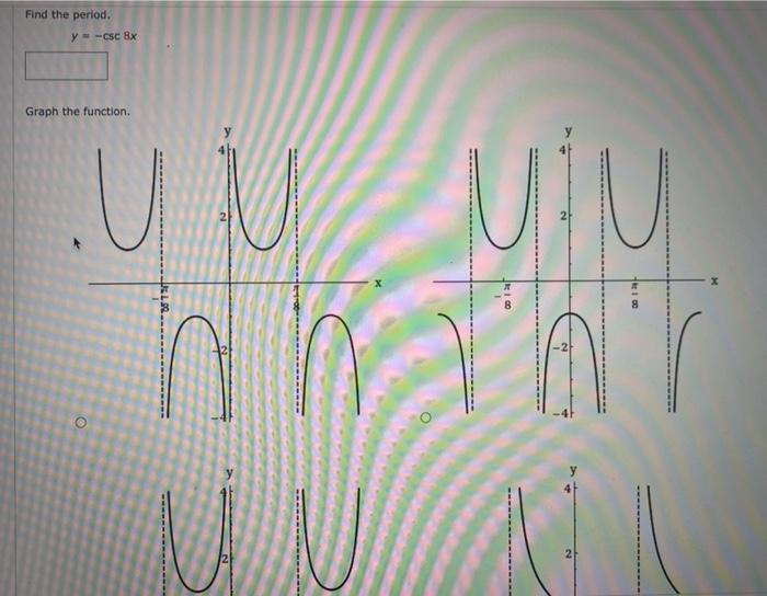 Solved Find the period. Y-CSC 8X Graph the function UN MIN 8 | Chegg.com