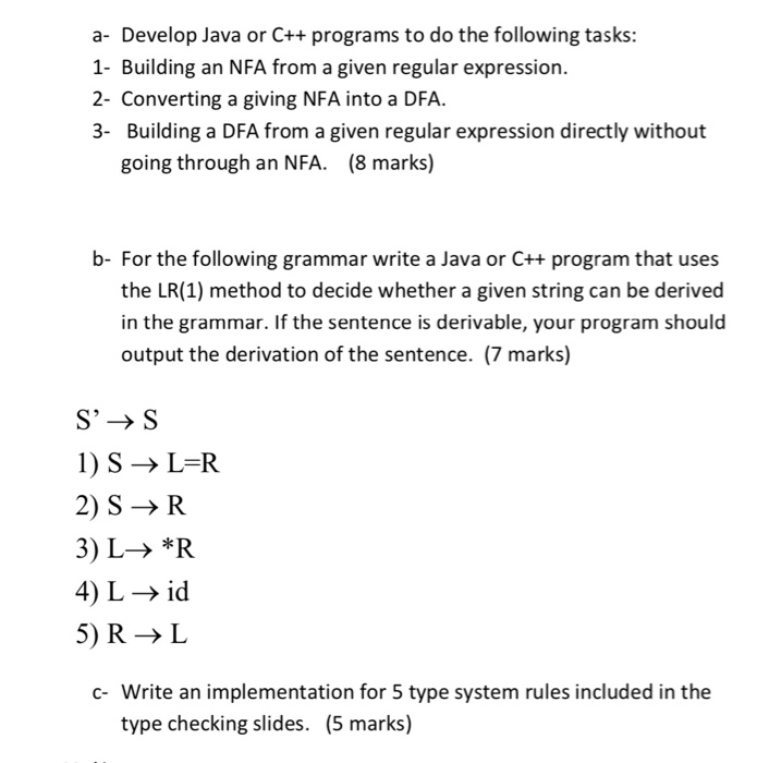 a- Develop Java or C++ programs to do the following | Chegg.com