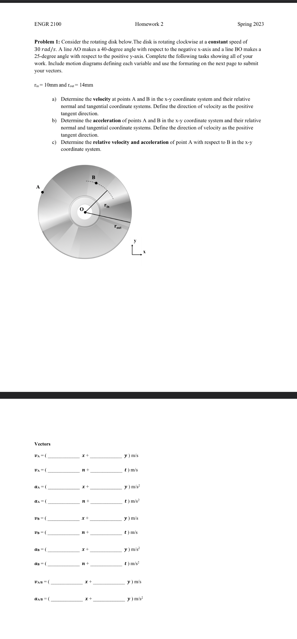 Solved Problem 1: Consider the rotating disk below.The disk | Chegg.com